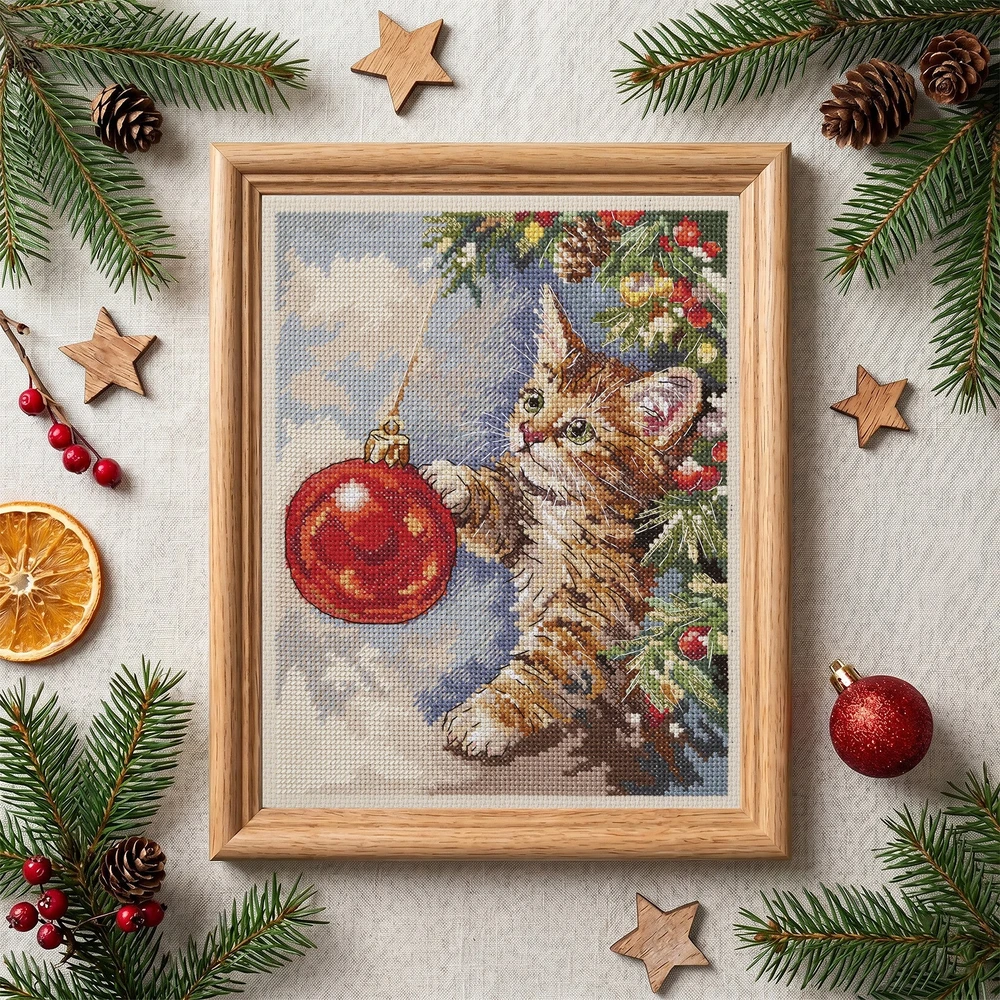 Abris Art Kryželių siuvinėjimo rinkinys „Pūkuotas išdykėlis“ 17×22 cm, 37 spalvų