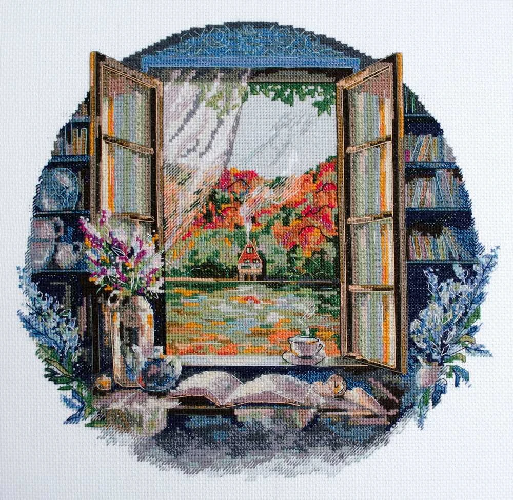 Abris Art Kryželiu siuvinėjimo rinkinys „Arbatos metas prie lango“ 23x23 cm