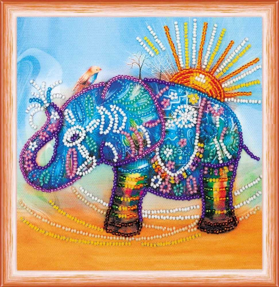 Abris Art Mini karoliukų siuvinėjimo rinkinys „Neoninis dramblys“ 15x15 cm