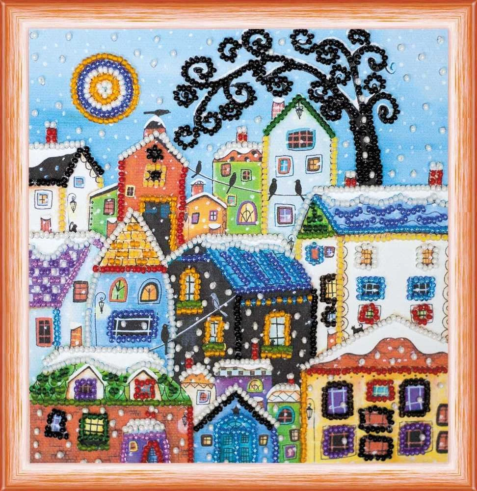 Abris Art Mini karoliukų siuvinėjimo rinkinys „Spalvingi namai“ 15x15 cm