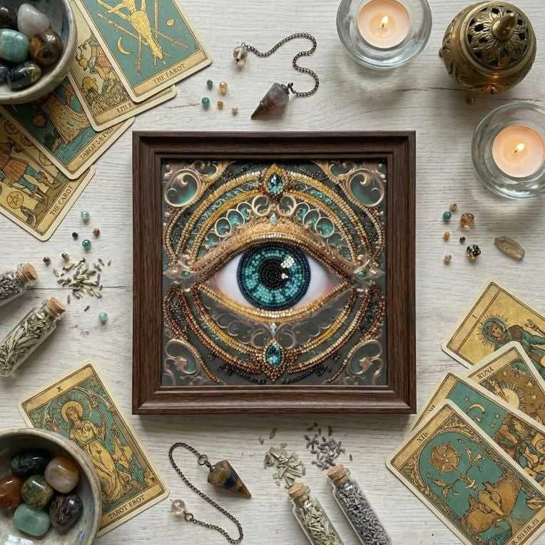 Abris Art Mini karoliukų siuvinėjimo rinkinys „Žvilgsnio alchemija“ 15x15 cm