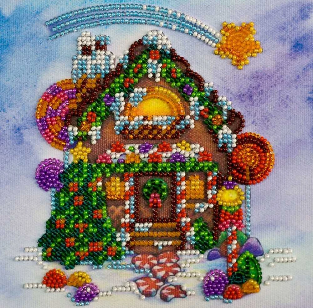 Abris Art Mini siuvinėjimo karoliukais rinkinys „Meduolinis namelis“ 15x15 cm