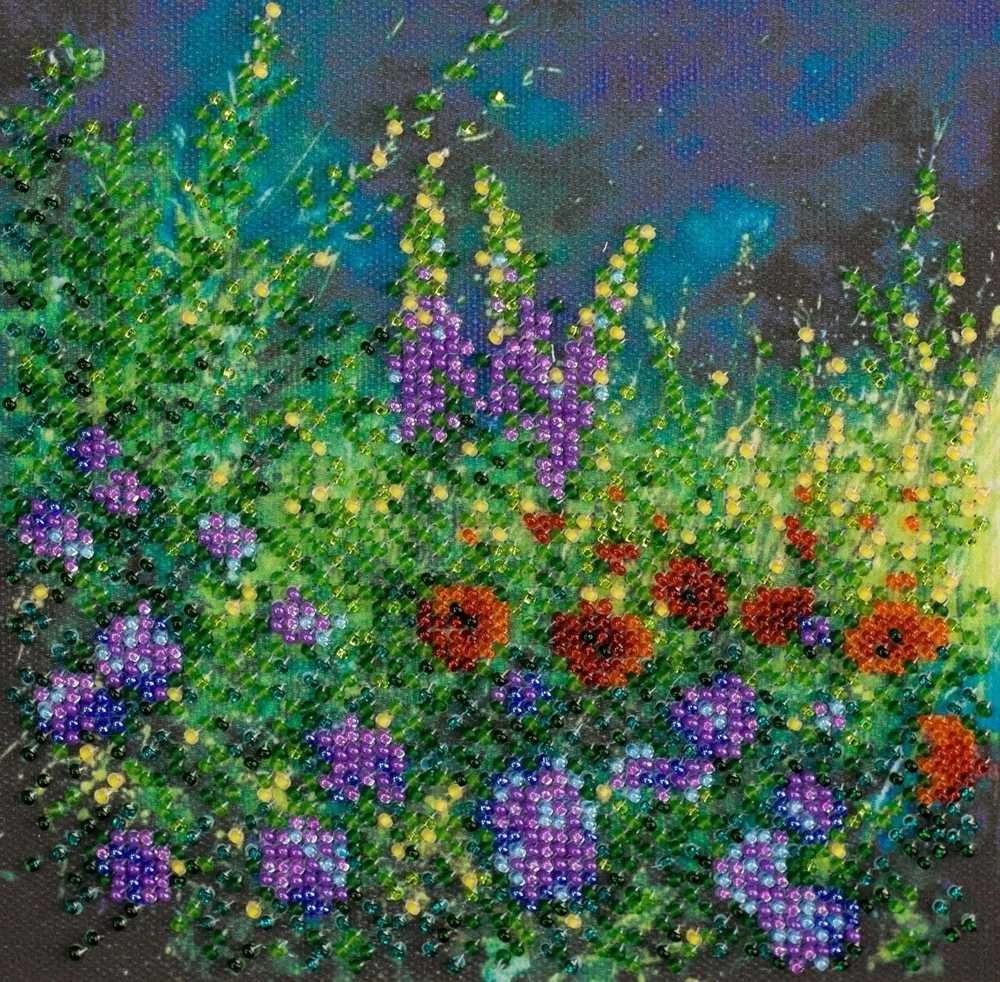 Abris Art Mini siuvinėjimo karoliukais rinkinys „Lauko pieva“, 15x15 cm
