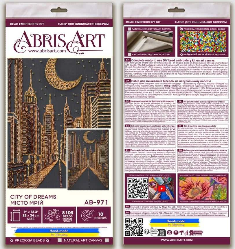 Abris Art Pagrindinis karoliukų siuvinėjimo rinkinys „Svajonių miestas“ 23x34 cm