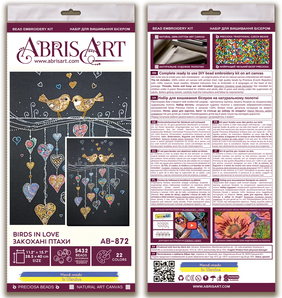 Abris Art paukščių meilė didelis siuvinėjimo karoliukais rinkinys