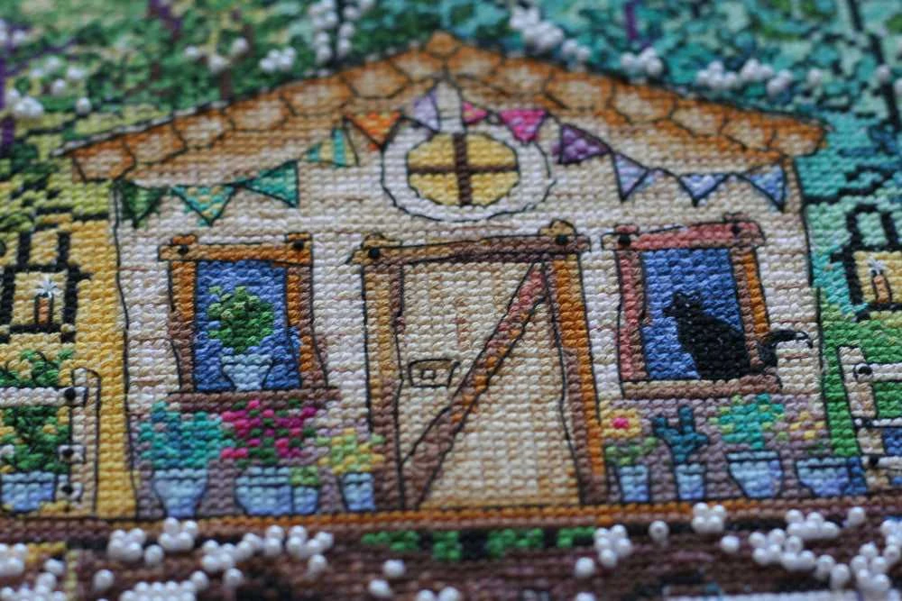 Abris Art Siuvinėjimo kryželiu rinkinys Kačių namas 33x33, 14 ct, su karoliukais