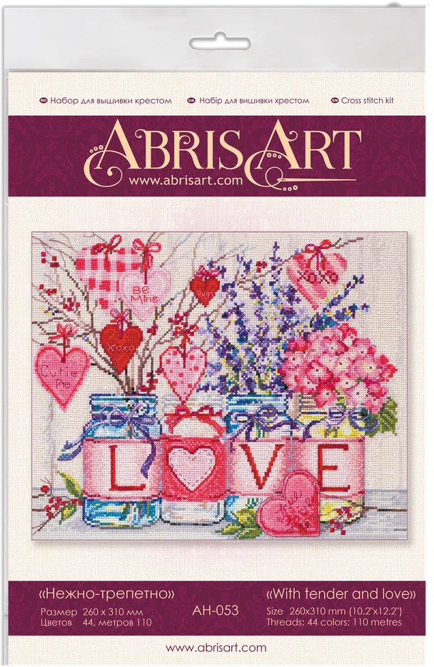 Abris Art siuvinėjimo kryželiu rinkinys „Su švelnumu ir meile“, 26×31 cm, 14 ct