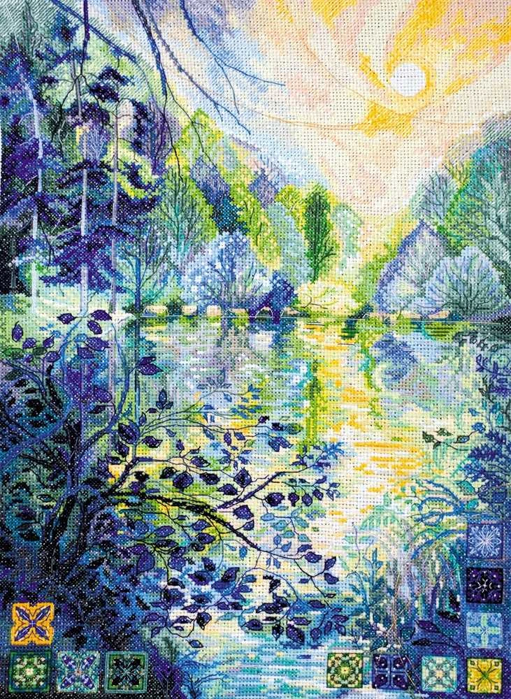 Abris Art Siuvinėjimo kryželiu rinkinys Aušra virš upės, 28x38 cm, 14 ct, 56 spalvų