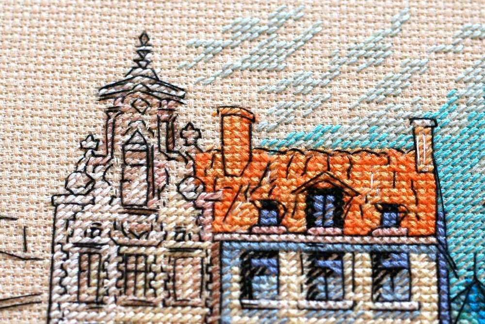 Abris Art Siuvinėjimo kryželiu rinkinys „Spalvingas miestas“, 14 ct, 22×22 cm