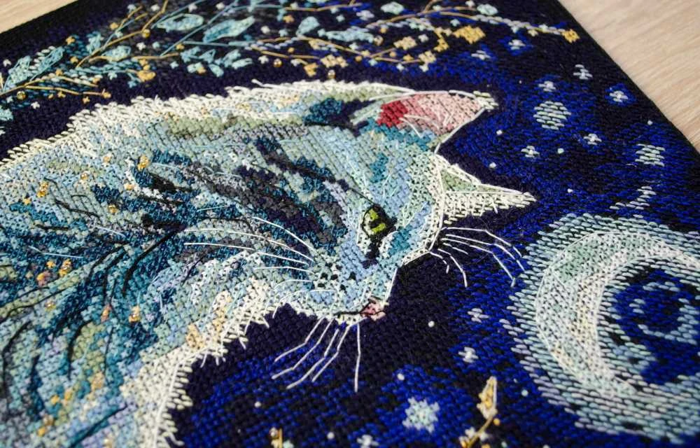 Abris Art Siuvinėjimo kryželiu rinkinys „Naktinis svečias“ 22×32 cm, 14ct, su karoliukais