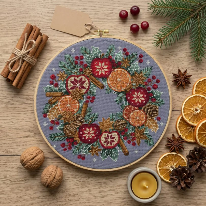 Abris Art Siuvinėjimo kryželiu rinkinys „Kalėdų stebuklai“ 28x28 cm, pilka Aida