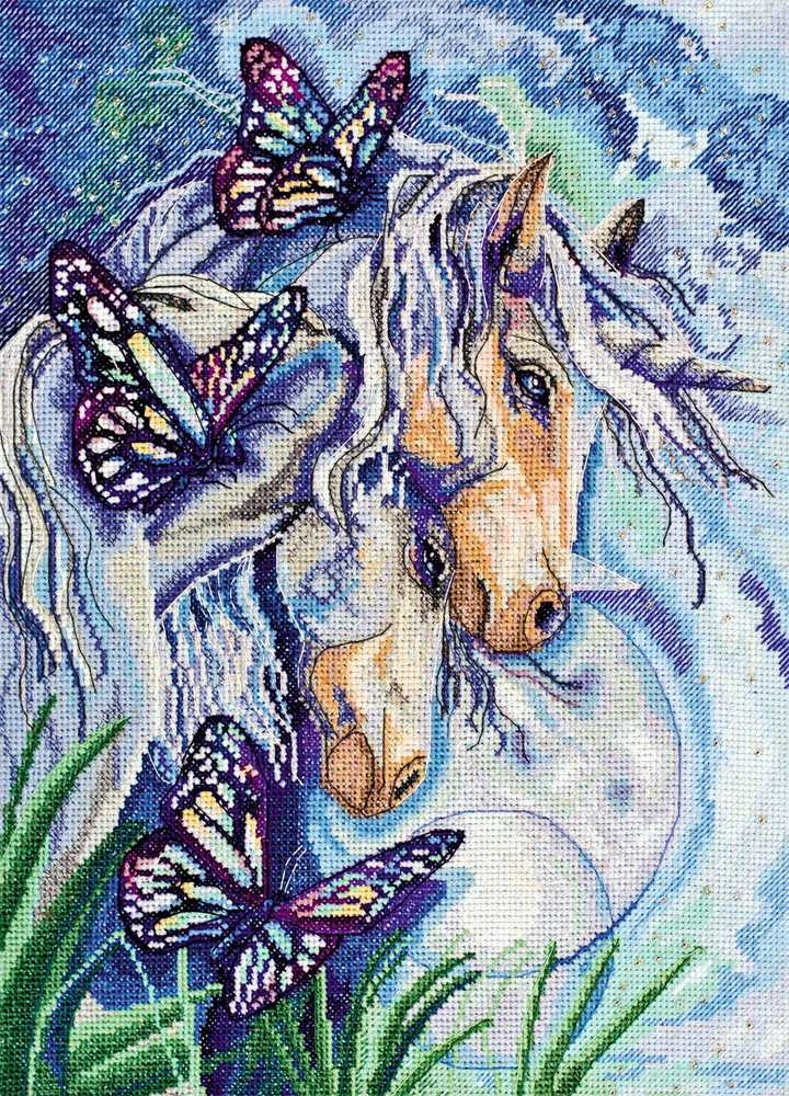 Abris Art Siuvinėjimo kryželiu rinkinys Vienaragiai, 25x35 cm, 14 ct, su karoliukais