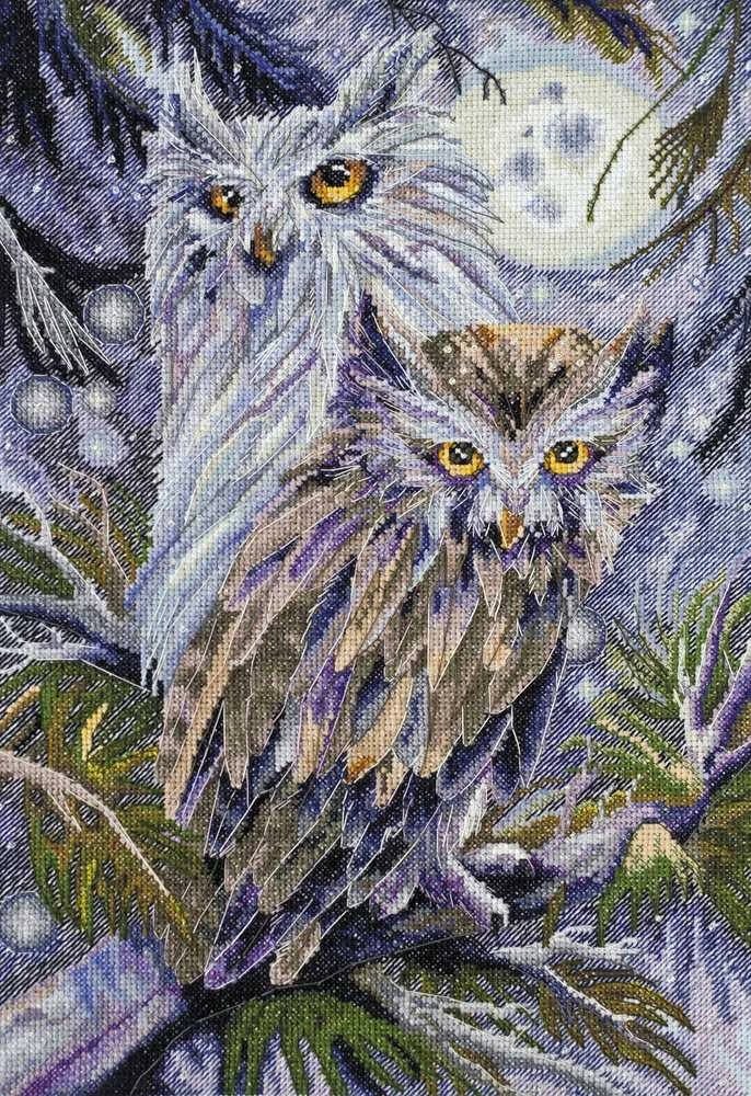 Abris Art siuvinėjimo kryželiu rinkinys „Pelėdos“, 25×37 cm, 14 ct