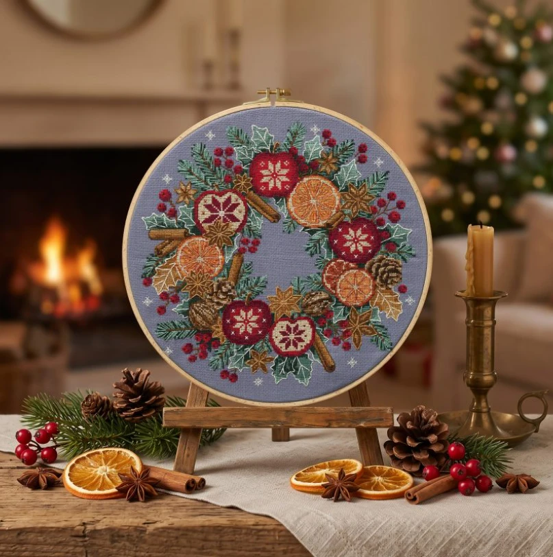 Abris Art Siuvinėjimo kryželiu rinkinys „Kalėdų stebuklai“ 28x28 cm, pilka Aida