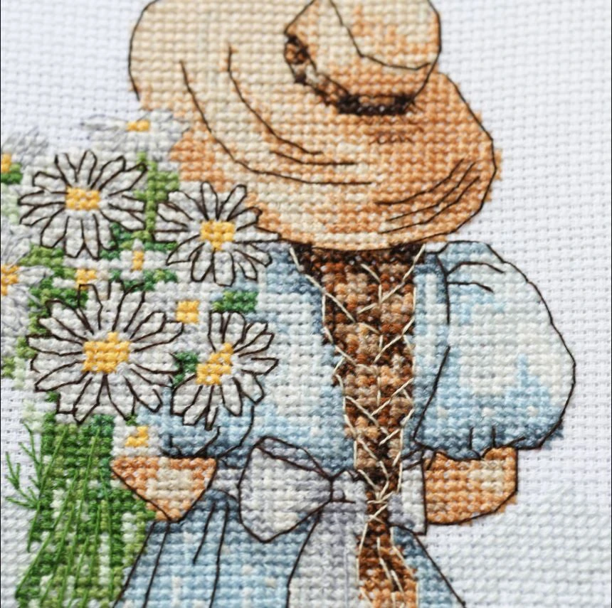 Abris Art Siuvinėjimo kryželiu rinkinys „Ramunės jai“ su lankeliu, 15x15 cm