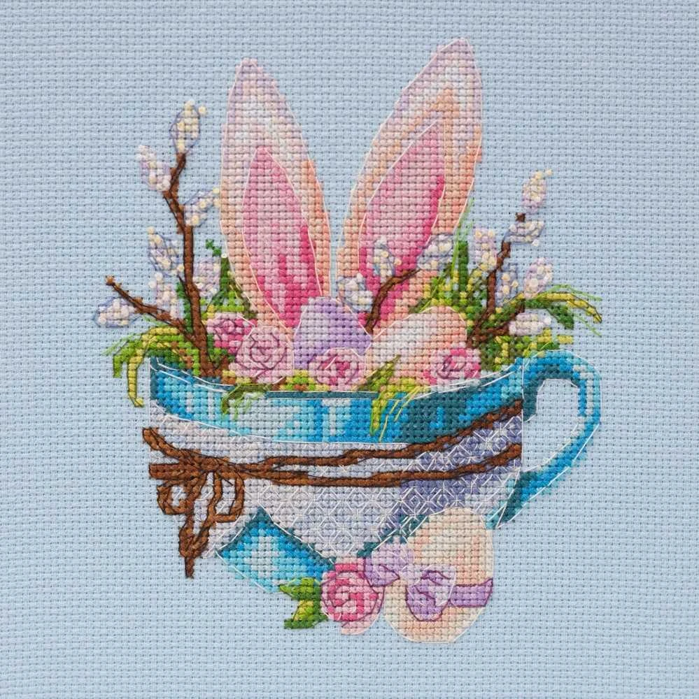 Abris Art Siuvinėjimo kryželiu rinkinys Velykų zuikis, mėlynas 14 ct 28 spalvų 13×16 cm