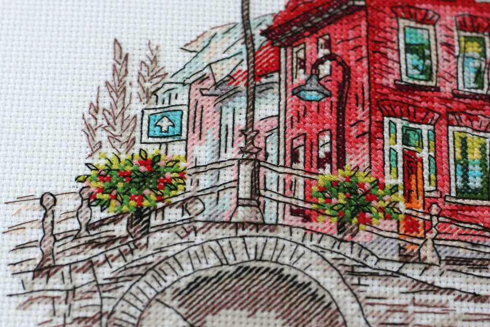 Abris Art Siuvinėjimo kryželiu rinkinys Spalvotas miestelis, 20x22 cm, 14 ct