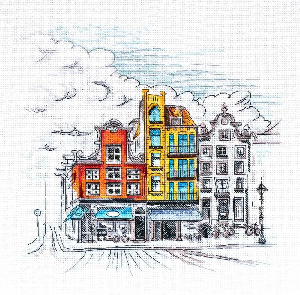Abris Art Siuvinėjimo kryželiu rinkinys „Spalvotas miestas 2“, 14 ct, 22×21 cm