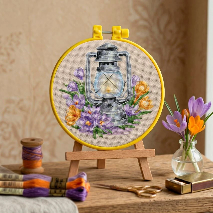 Abris Art Siuvinėjimo rinkinys kryželiu „Pavasarinis krokas“ su lankeliu, 15x15