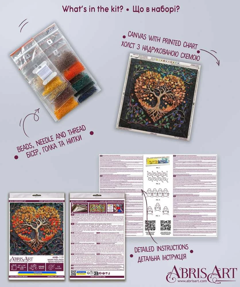 Abris Art Vidutinis karoliukų siuvinėjimo rinkinys „Šilti jausmai“ 20x20 cm