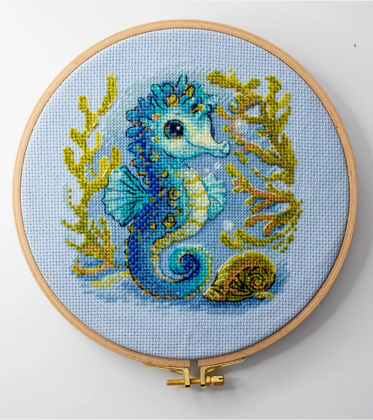 Aine Jūrų arkliuko siuvinėjimo kryželiu rinkinys su 14 ct Aida (15×15 cm)