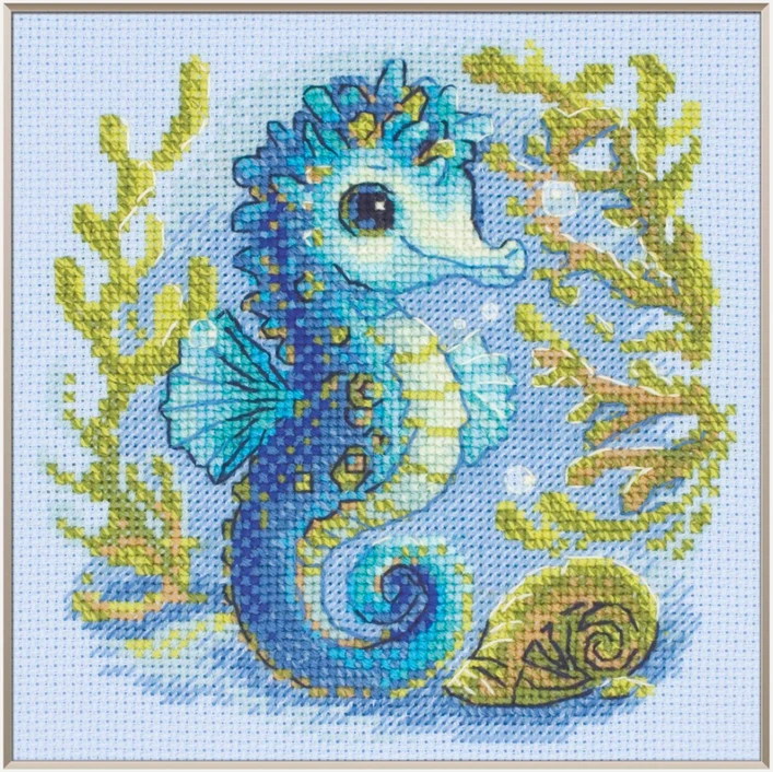 Aine Jūrų arkliuko siuvinėjimo kryželiu rinkinys su 14 ct Aida (15×15 cm)