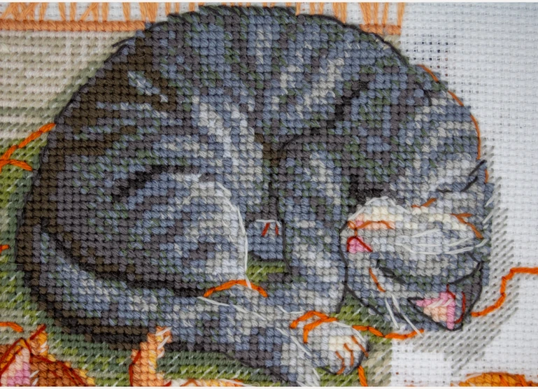 Aine Katės ir siūlai – kryželiu siuvinėjimo rinkinys su Aida 14 ct, 20x20