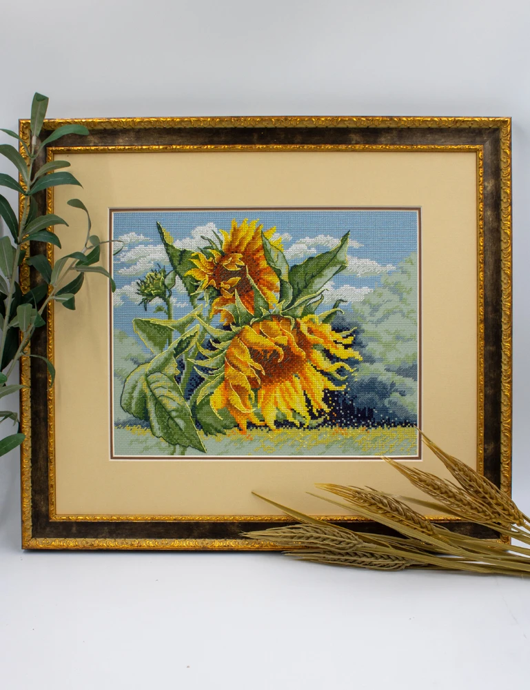 Aine Saulėgrąžos vėjyje kryželiu siuvinėjimo rinkinys, Aida 14 ct 30x24