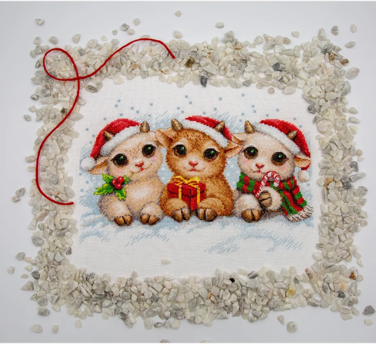 Aine Siuvinėjimo kryželiu rinkinys „Christmas Joy“ – Kalėdų gyvūnėliai, 30 x 21 cm