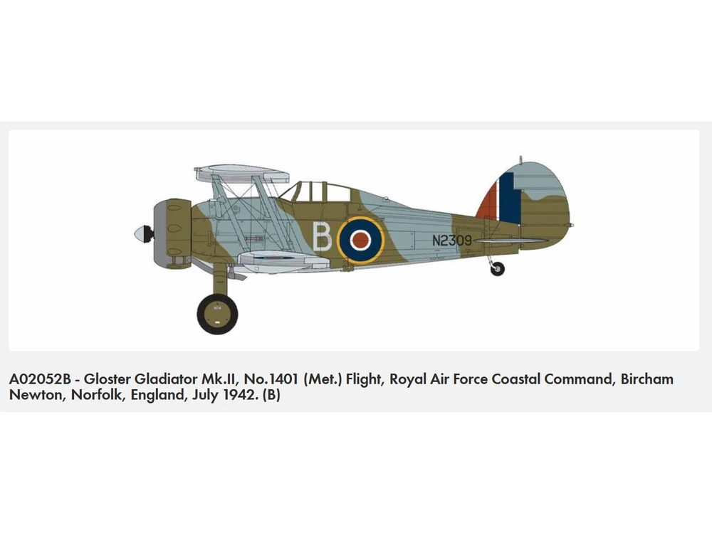 Airfix Gloster Gladiator Mk.I/Mk.II 1/72 plastikinis lėktuvo surinkimo modelis