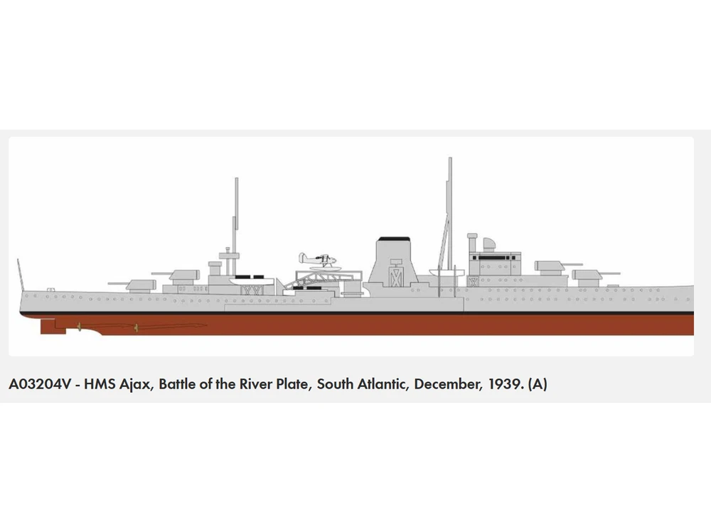 Airfix HMS Ajax 1/600 lengvasis kreiseris – plastikinis modelis A03204V