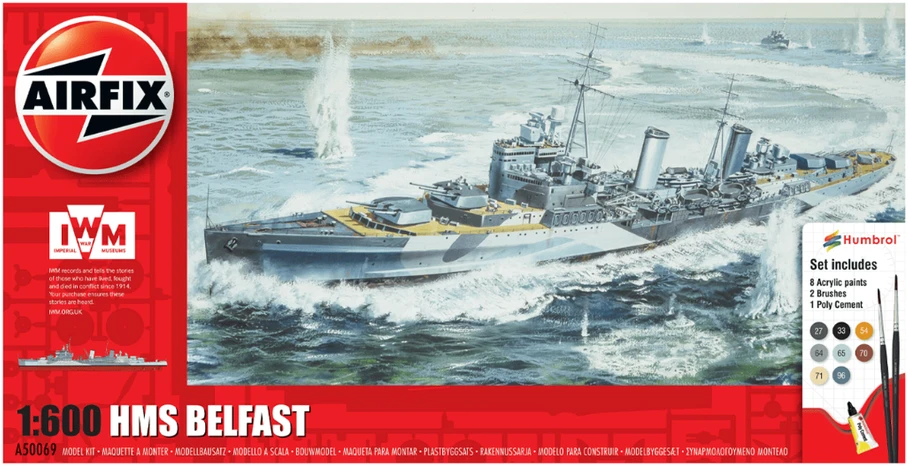Airfix HMS Belfast laivo modelio rinkinys 1/600 su dažais ir klijais