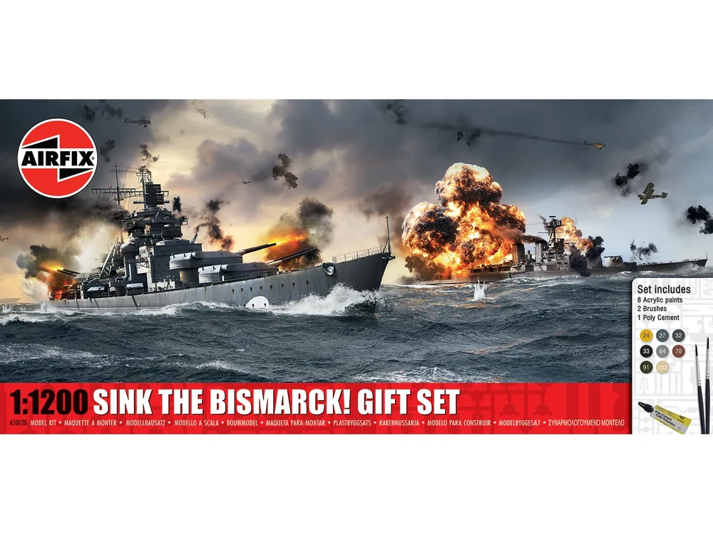 Airfix Sink the Bismarck! dovanų rinkinys su dažais ir klijais 1/1200 A50120