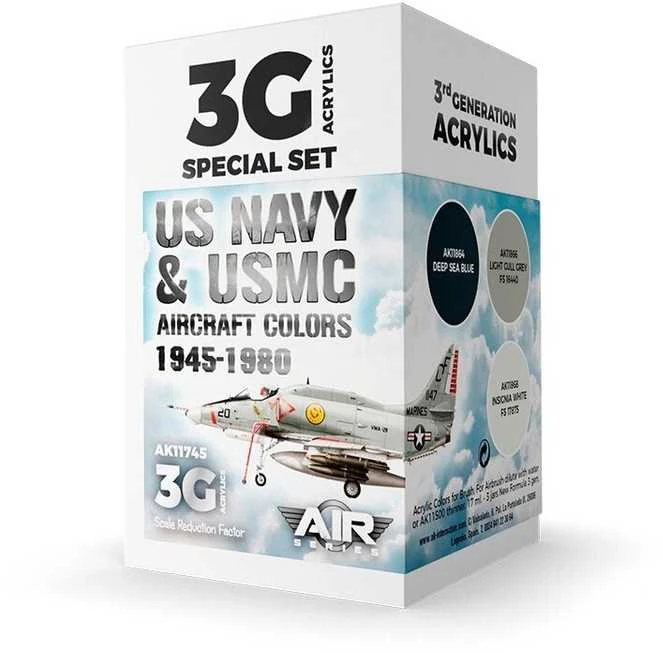 AK Interactive 3 gen. akrilinių dažų rinkinys – US Navy/USMC 1945–1980 AK11745