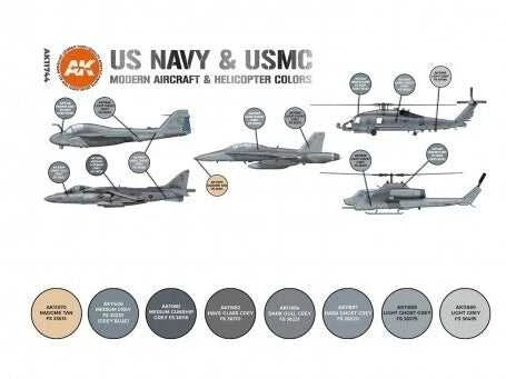 AK Interactive 3-ios kartos akrilinių dažų rinkinys US Navy/USMC aviacijai