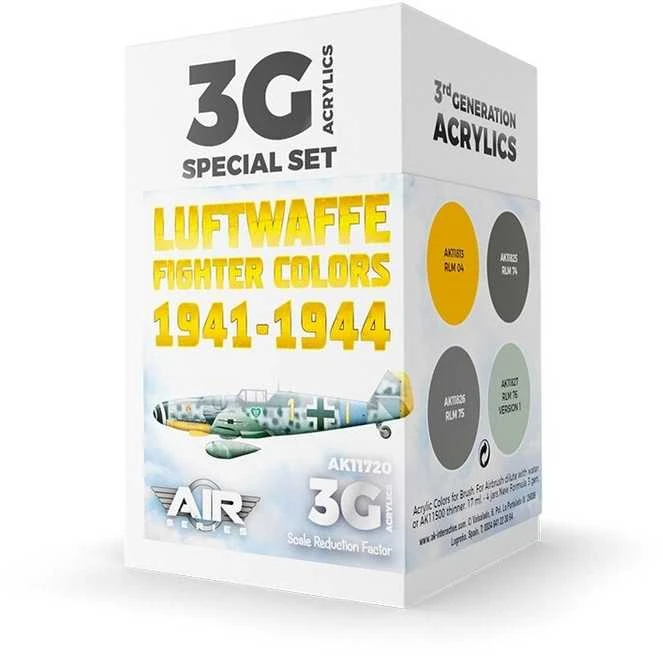 AK Interactive 3-ios kartos akrilų rinkinys Luftwaffe 1941–44 RLM 74/75/76/04