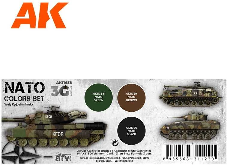AK Interactive 3 kartos NATO akrilinių dažų rinkinys (3 spalvos)