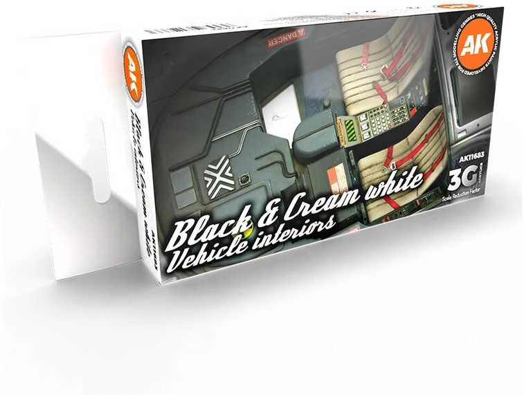 AK Interactive 3Gen akriliniai dažai automobilių salonams, juoda/kreminė