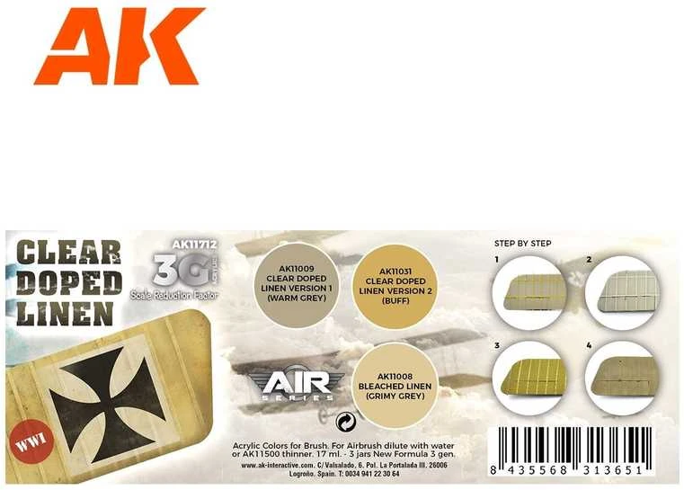 AK Interactive 3Gen akriliniai dažai Clear Doped Linen rinkinys