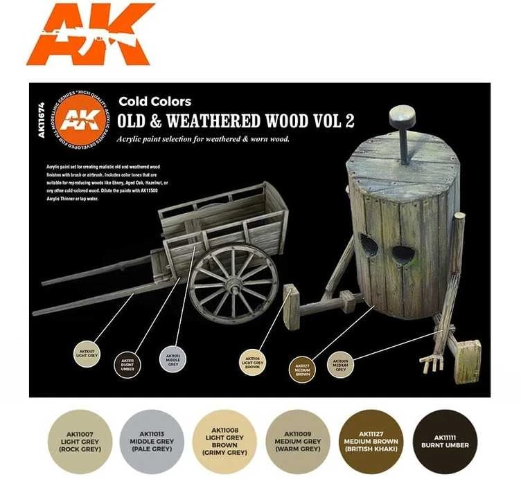 AK Interactive 3Gen akriliniai dažai sendinto medžio efektams, 6 vnt.