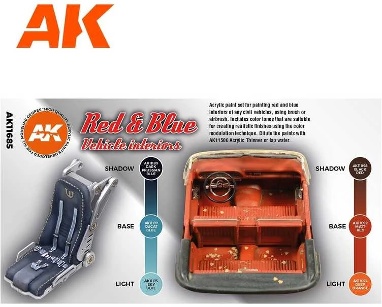 AK Interactive 3Gen raudonų ir mėlynų salonų akrilinių dažų rinkinys