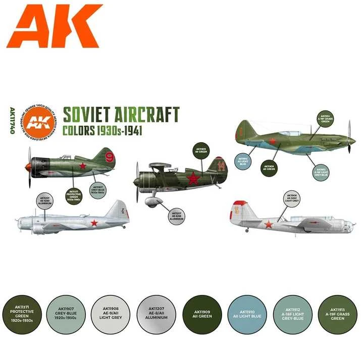 AK Interactive 3rd Gen akrilinių dažų rinkinys SSRS lėktuvams 1930–41, AK11740