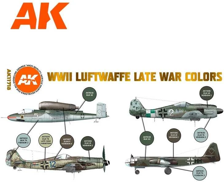 AK Interactive 3rd Gen akrilinių dažų rinkinys Luftwaffe vėlyvojo karo, AK11718