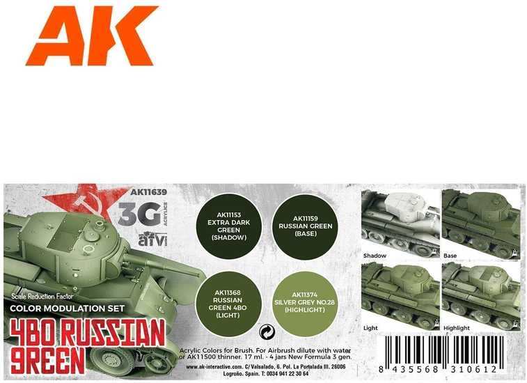 AK Interactive 4BO Russian Žalias moduliacijos akrilinių dažų rinkinys