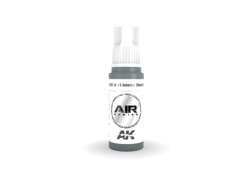 AK Interactive A-14 Interior Steel Pilkas akriliniai dažai AIR, 17 ml