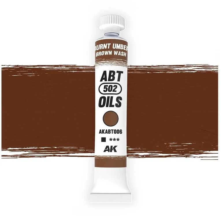 Ak Interactive ABT 502 aliejiniai dažai ruda plovimo spalva Burnt Umber, AKABT006