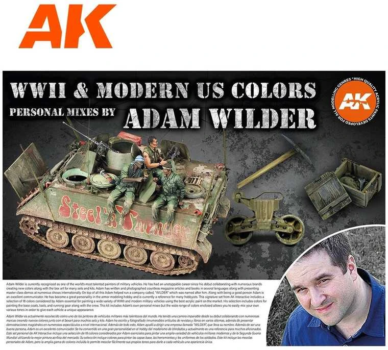 AK Interactive Adam Wilder 3rd Gen akrilinių dažų rinkinys, 18 spalvų