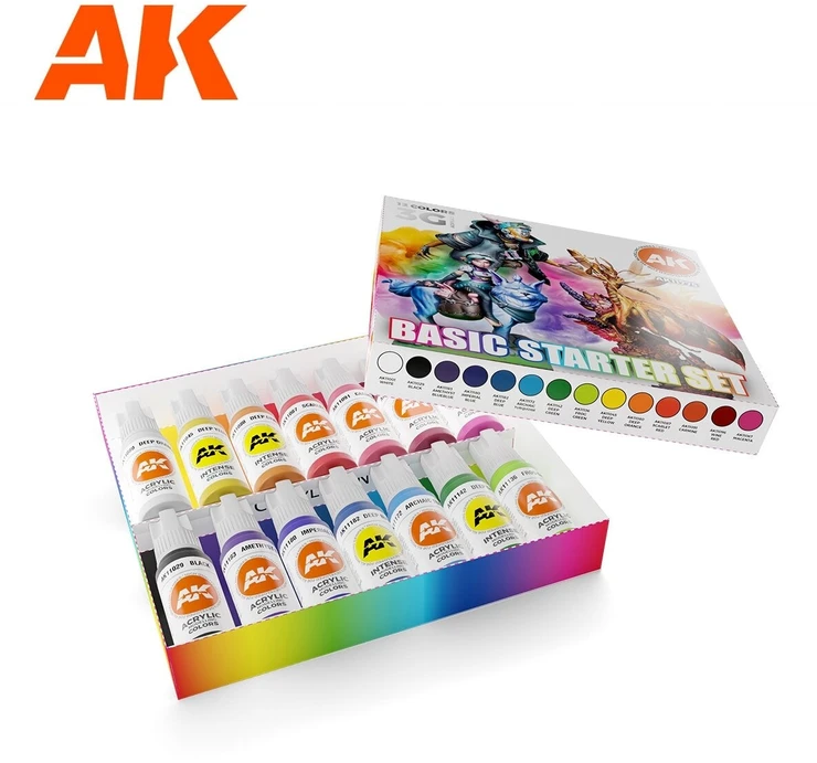 AK Interactive akrilinių dažų rinkinys modeliuotojams, 14 ryškių spalvų