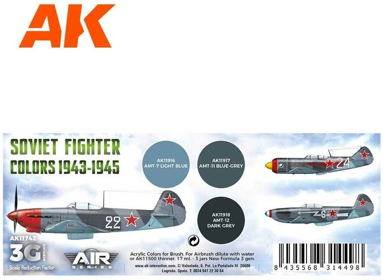 AK Interactive akrilinių dažų rinkinys Sovietų naikintuvams 1943–1945, AK11742