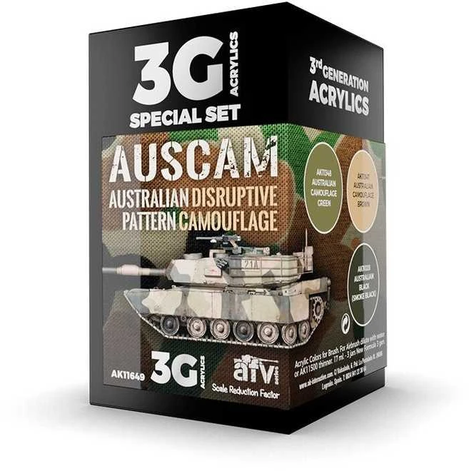 AK Interactive AUSCAM Australijos kamufliažo akrilinių dažų rinkinys